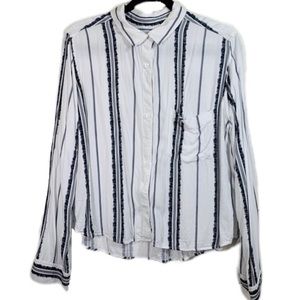 Rails Black and White Striped Button Up Blouse